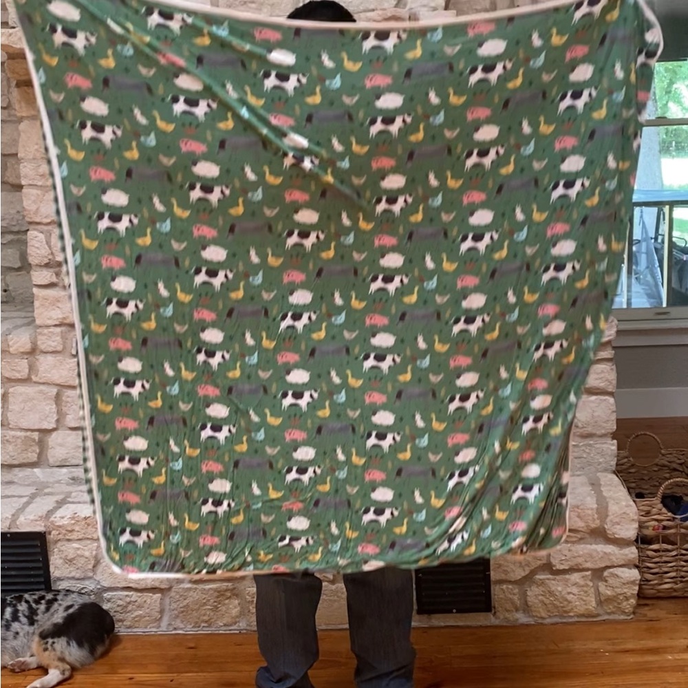 Little Sleepies Green and White Cozy Blanket